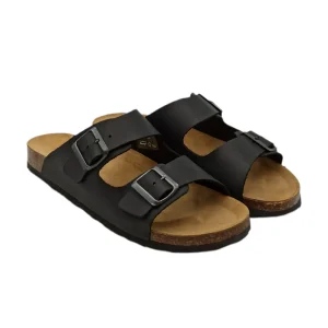 Ciabatta doppia fascia in pelle nera Uomo Free Life NABUK 1758U