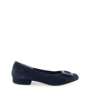 Ballerina punta quadrata con fibbia blu