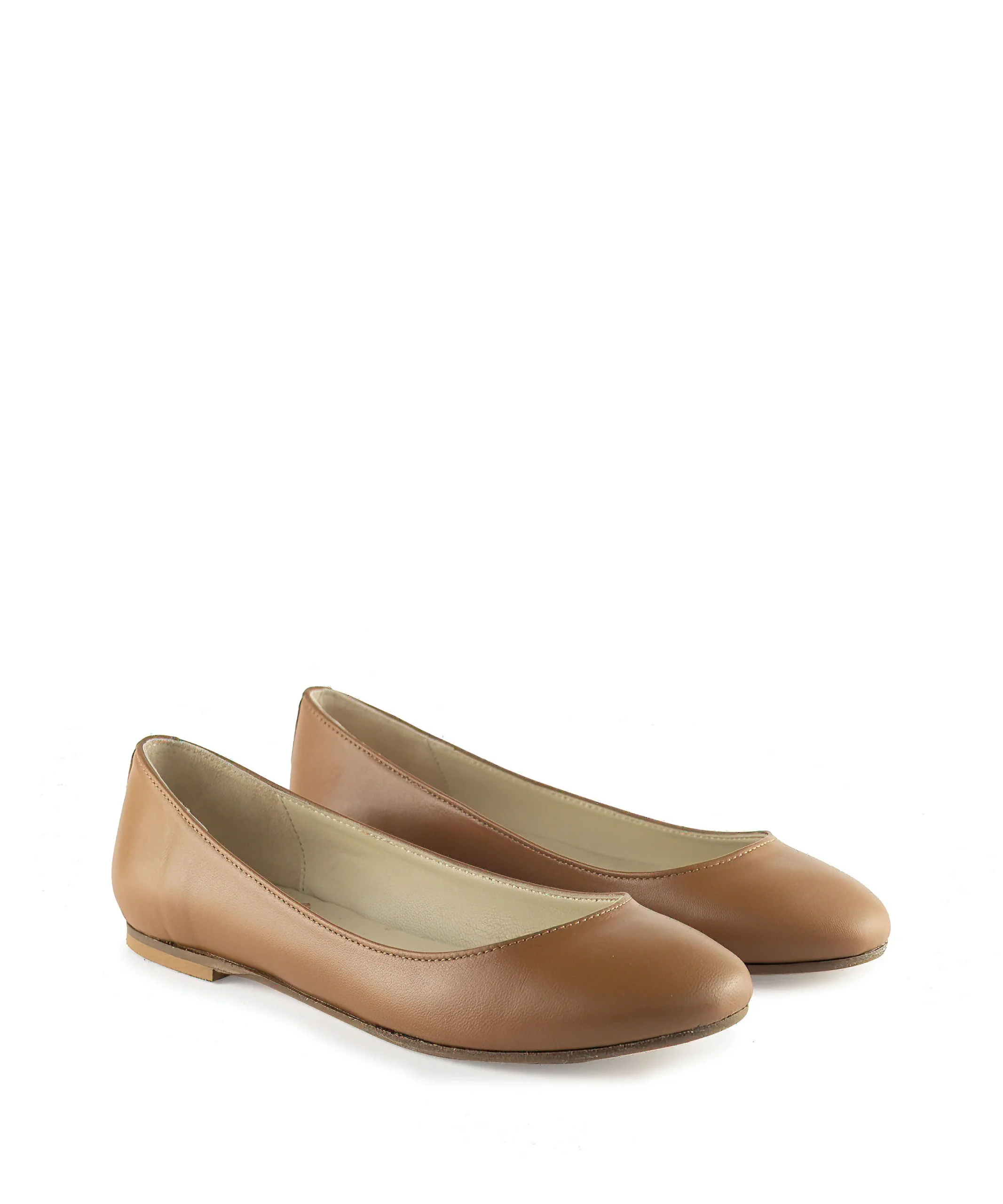 Ballerina liscia a punta tonda cuoio - immagine 3