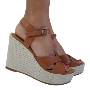 Unisa Sandalo Donna Pelle Cuoio Zeppa corda alta 11,5 cm. plateau 4 cm. Rif.67