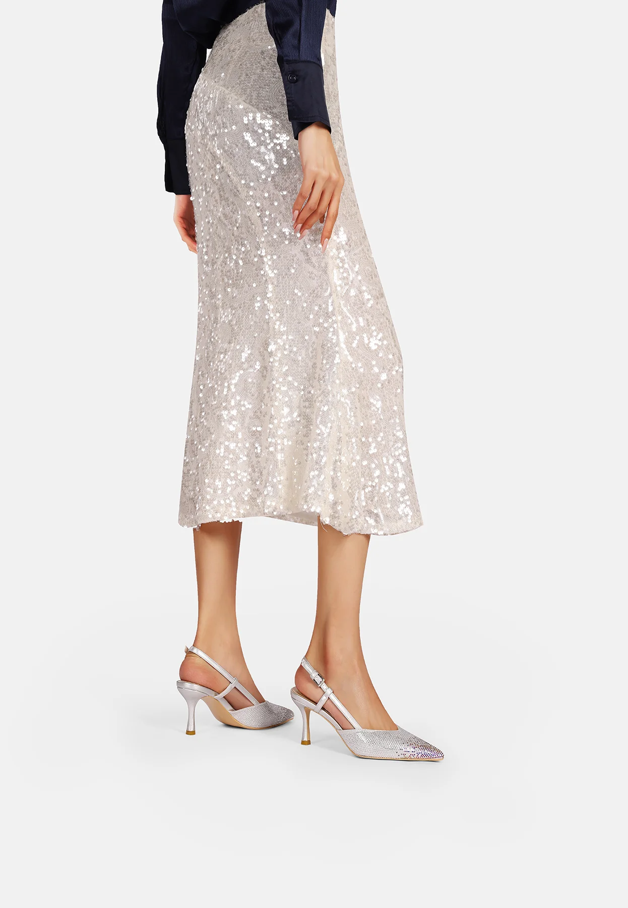 Dècolletè Slingback a punta con strass bicolore K3334 - immagine 8