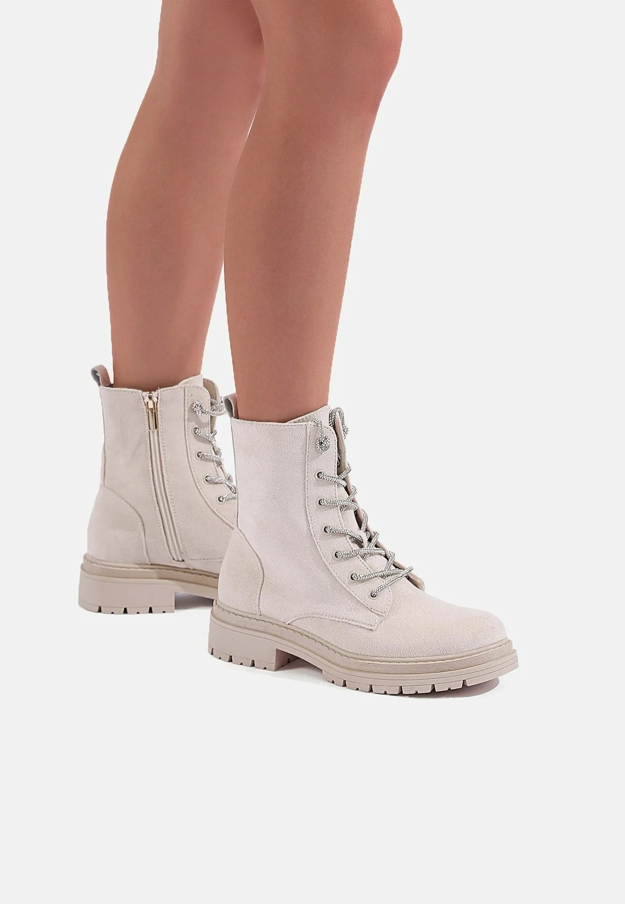 Stivaletto combat beige con lacci X30-103 - immagine 2